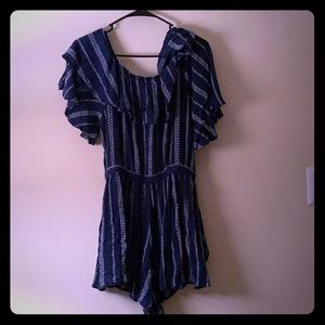 Navy blue and white romper (shorts)